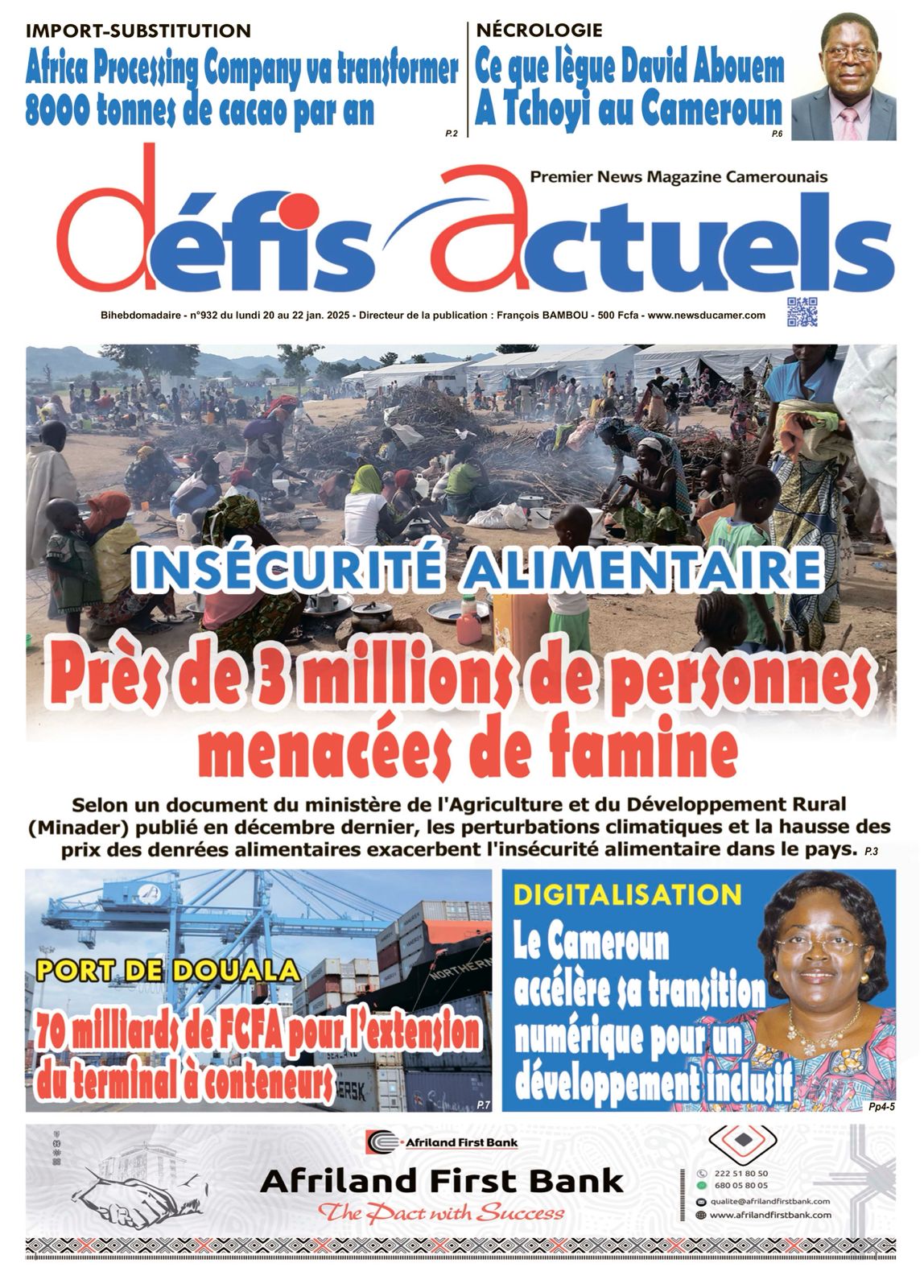 Une du journal DEFIS ACTUELS 932