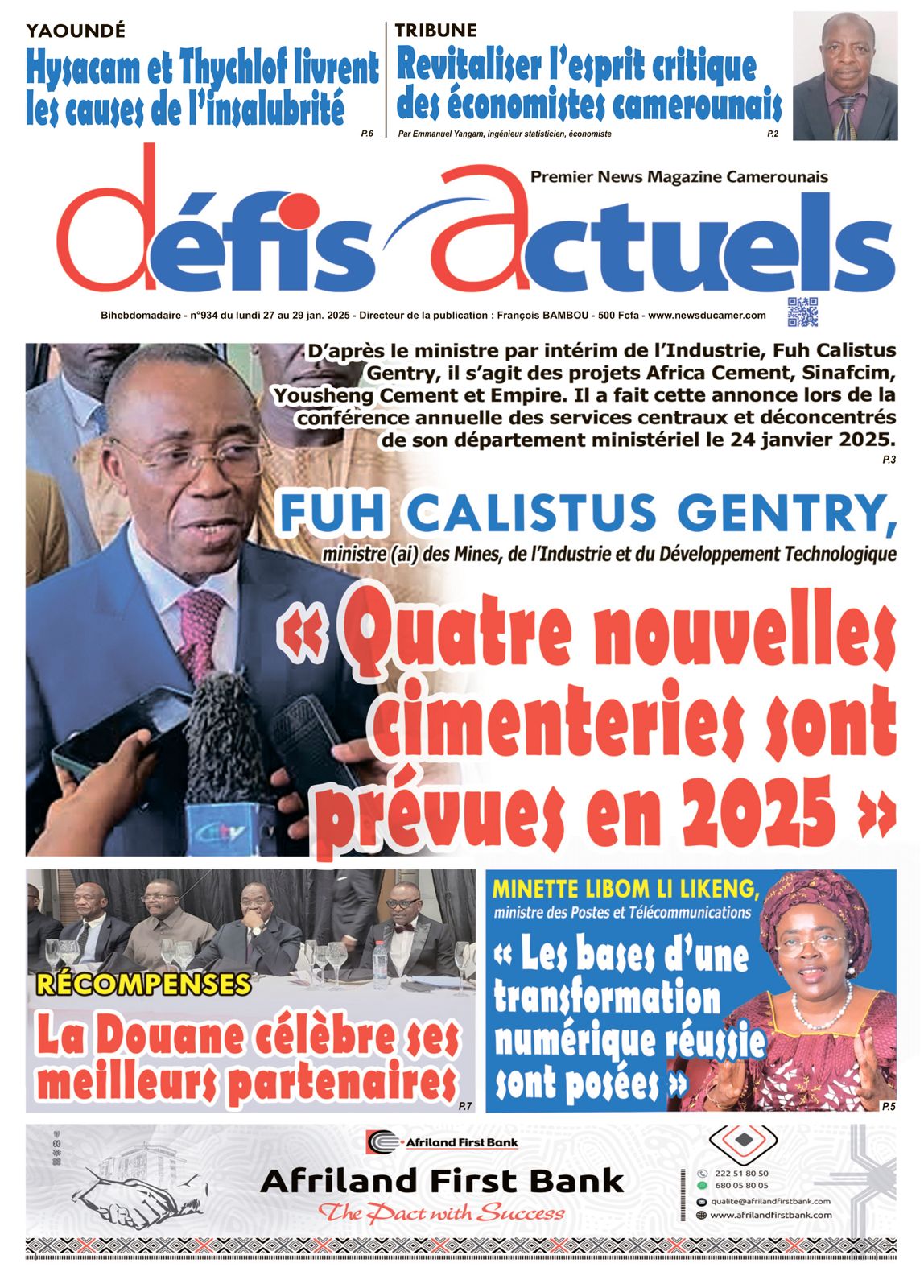 Une du journal DEFIS ACTUELS 934