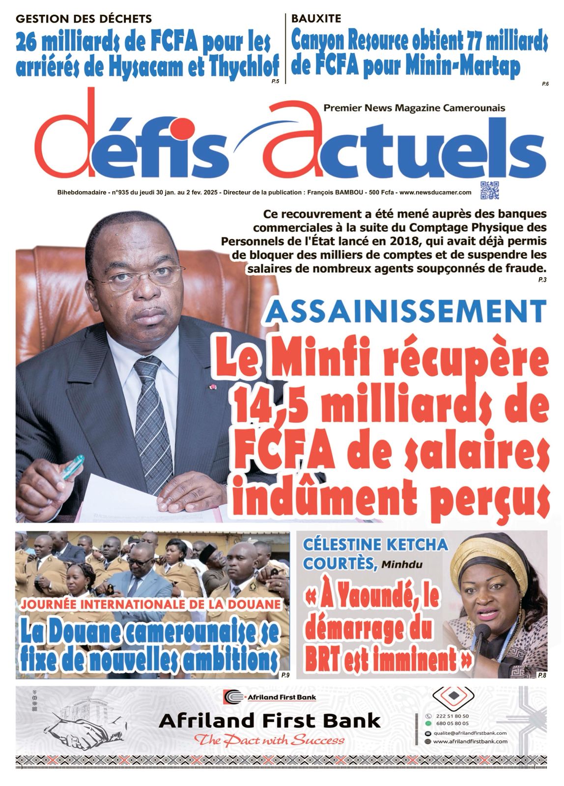 Une du journal DEFIS ACTUELS 935